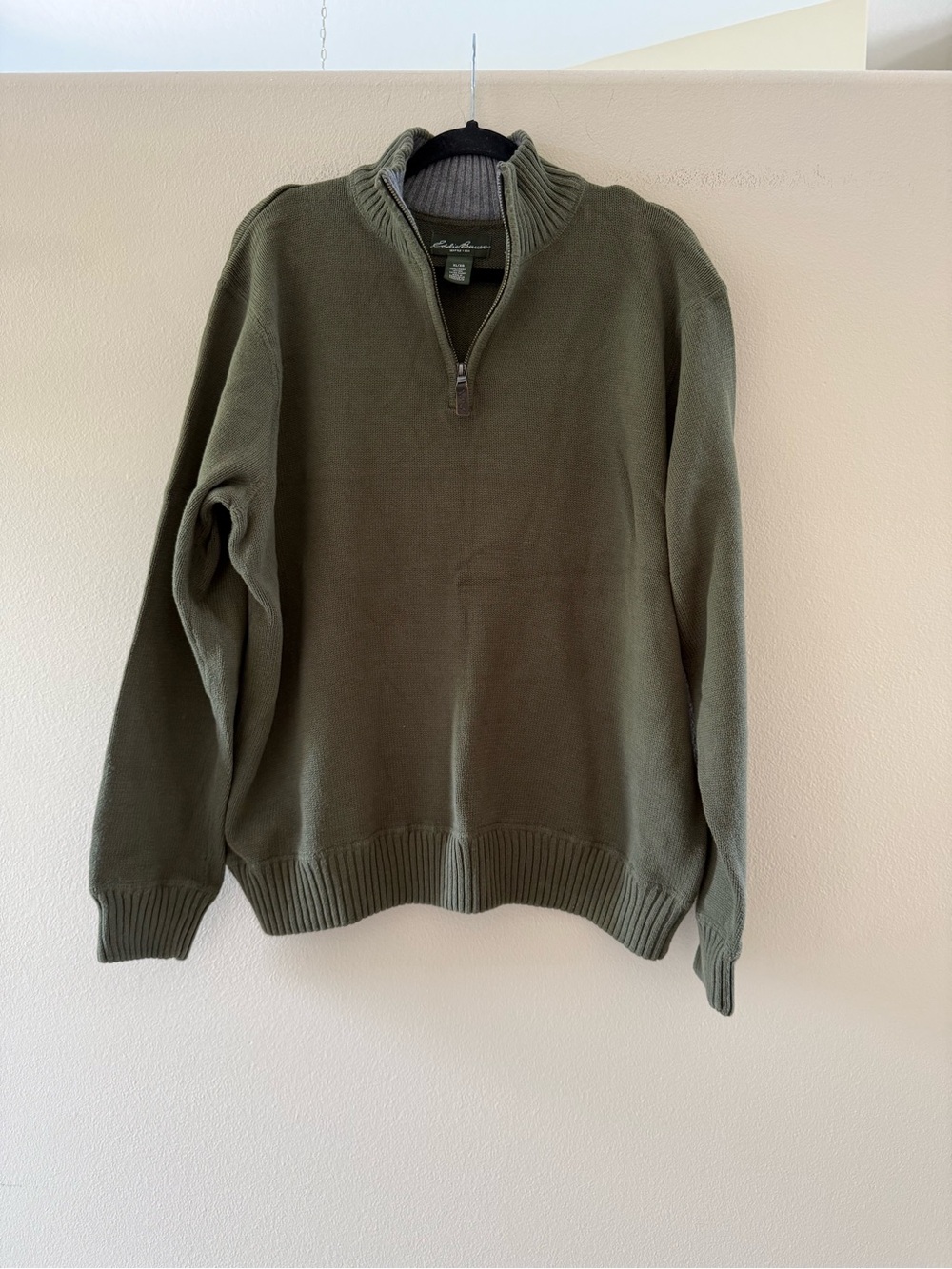 Eddie Bauer Men's Forrest Green Quarter-Zip Heavy Cotton Sweater Pullover